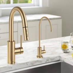 Pull-Down Kitchen Faucet and Water Filter Faucet Combo in Brushed Brass