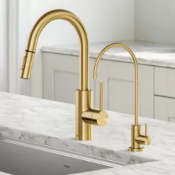 Pull-Down Kitchen Faucet and Water Filter Faucet Combo in Brushed Brass