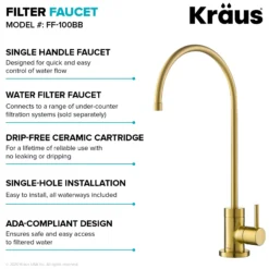 Purita 100% Lead-Free Kitchen Water Filter Faucet in Brushed Brass