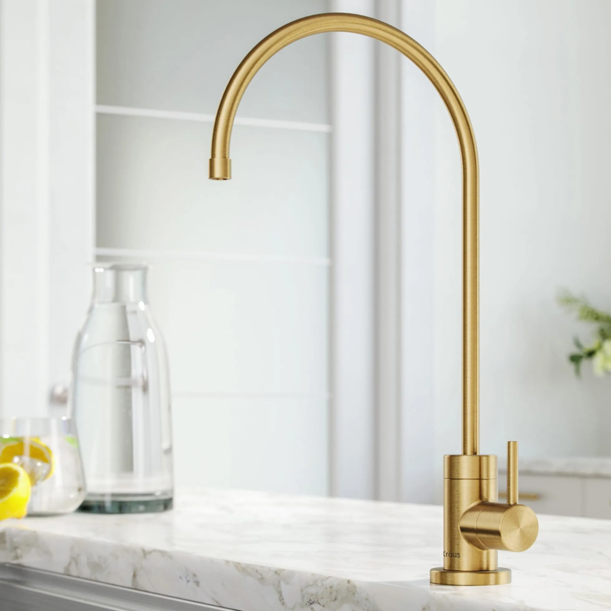 Purita 100% Lead-Free Kitchen Water Filter Faucet in Brushed Brass