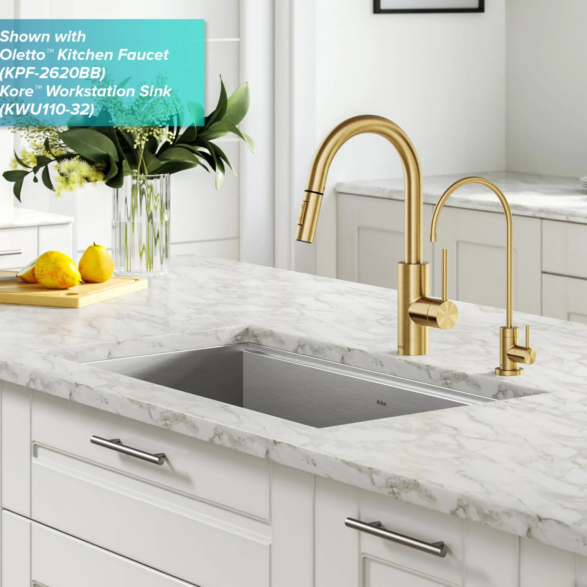 Purita 100% Lead-Free Kitchen Water Filter Faucet in Brushed Brass