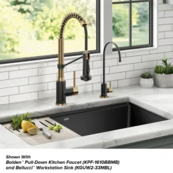 Purita 100% Lead-Free Kitchen Water Filter Faucet in Brushed Brass/Matte Black