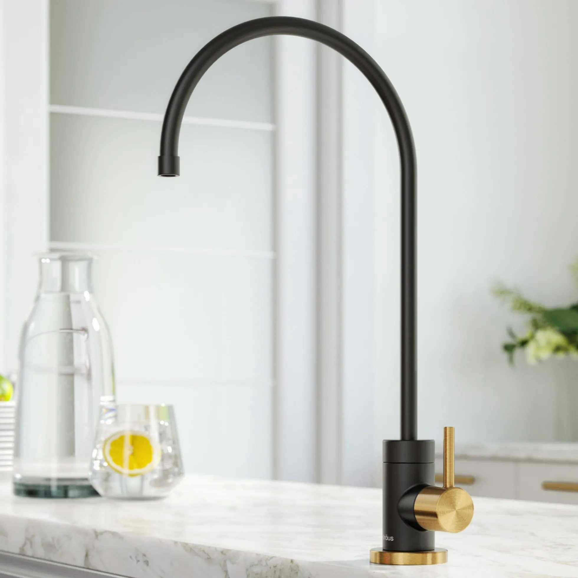 Purita 100% Lead-Free Kitchen Water Filter Faucet in Brushed Brass/Matte Black