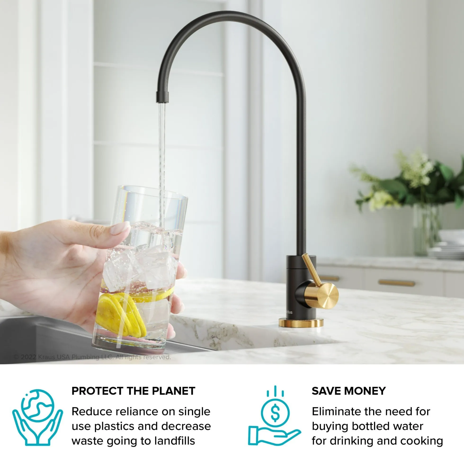Purita 100% Lead-Free Kitchen Water Filter Faucet in Brushed Brass/Matte Black