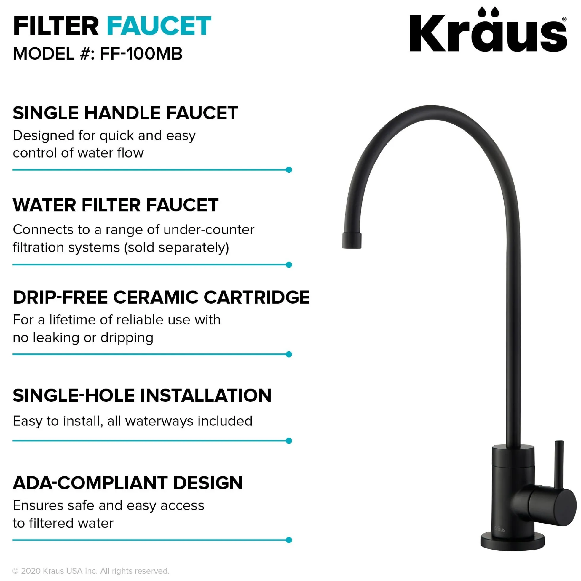 Purita 100% Lead-Free Kitchen Water Filter Faucet in Matte Black