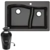 Quarza™ 33” Dual Mount 60/40 Double Bowl Granite Kitchen Sink in Black with WasteGuard™ Continuous Feed Garbage Disposal