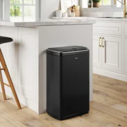 Rectangular 13 Gallon Touchless Motion Sensor Trash Can in Matte Black Finish withSoftShut Lid