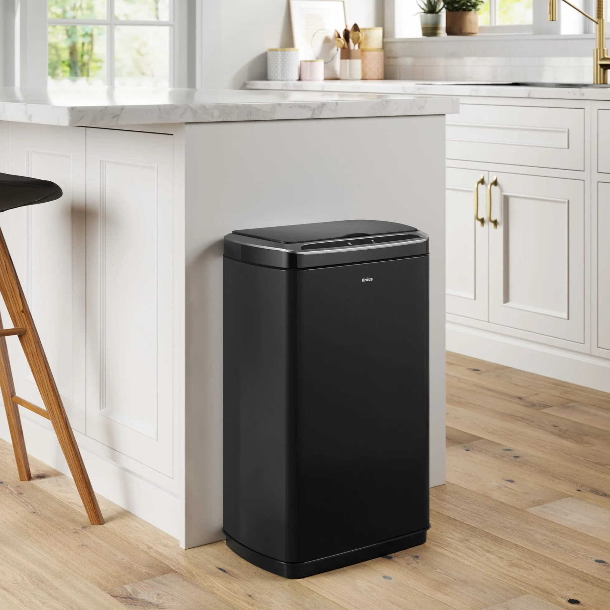 Rectangular 13 Gallon Touchless Motion Sensor Trash Can in Matte Black Finish withSoftShut Lid