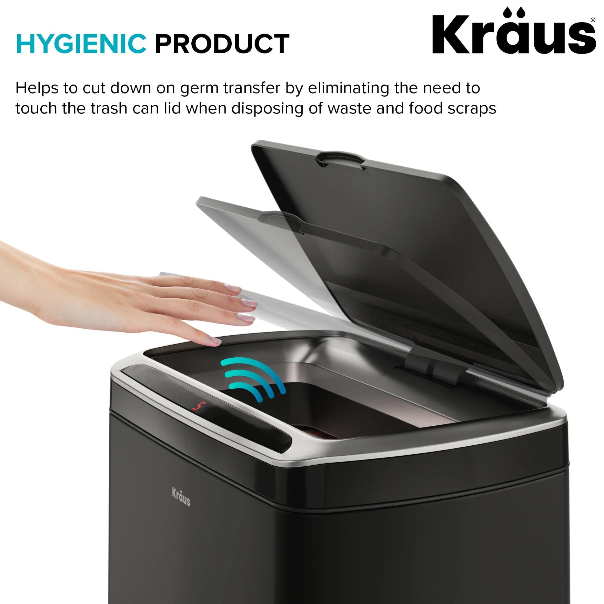 Rectangular 13 Gallon Touchless Motion Sensor Trash Can in Matte Black Finish withSoftShut Lid