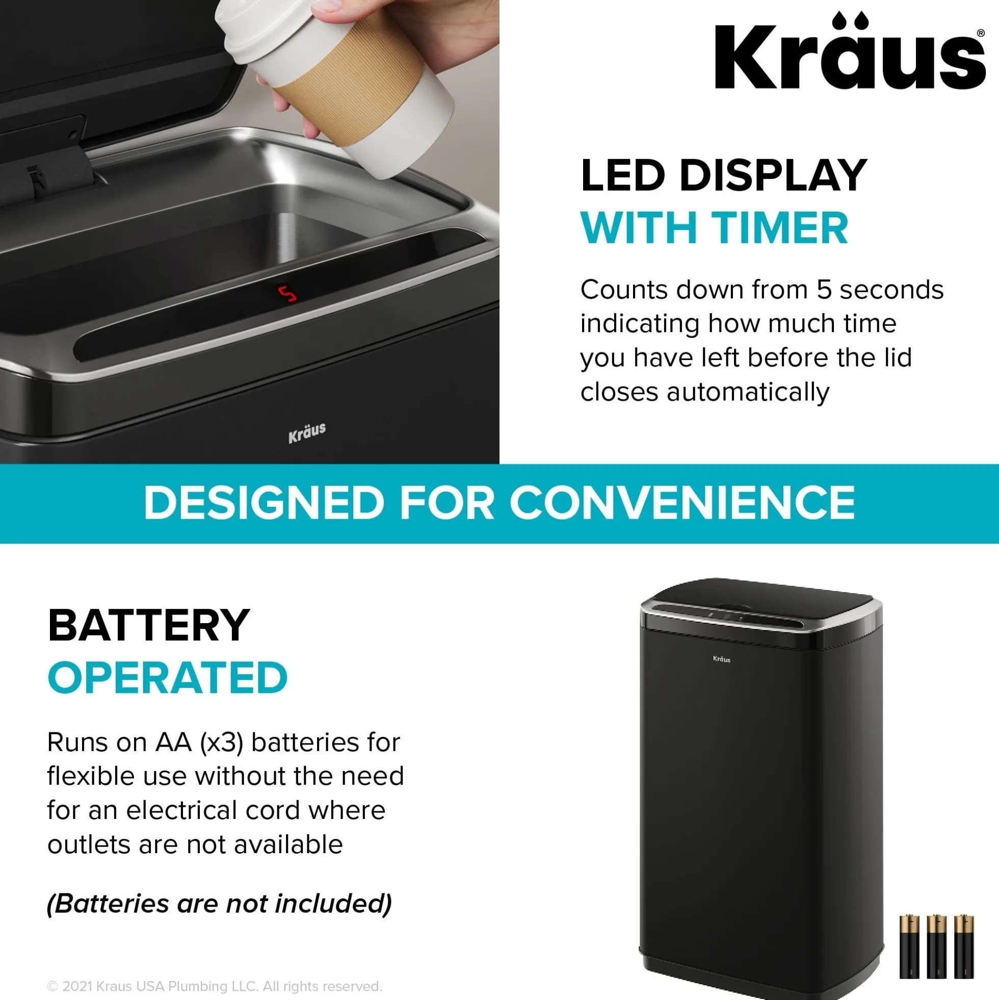 Rectangular 13 Gallon Touchless Motion Sensor Trash Can in Matte Black Finish withSoftShut Lid