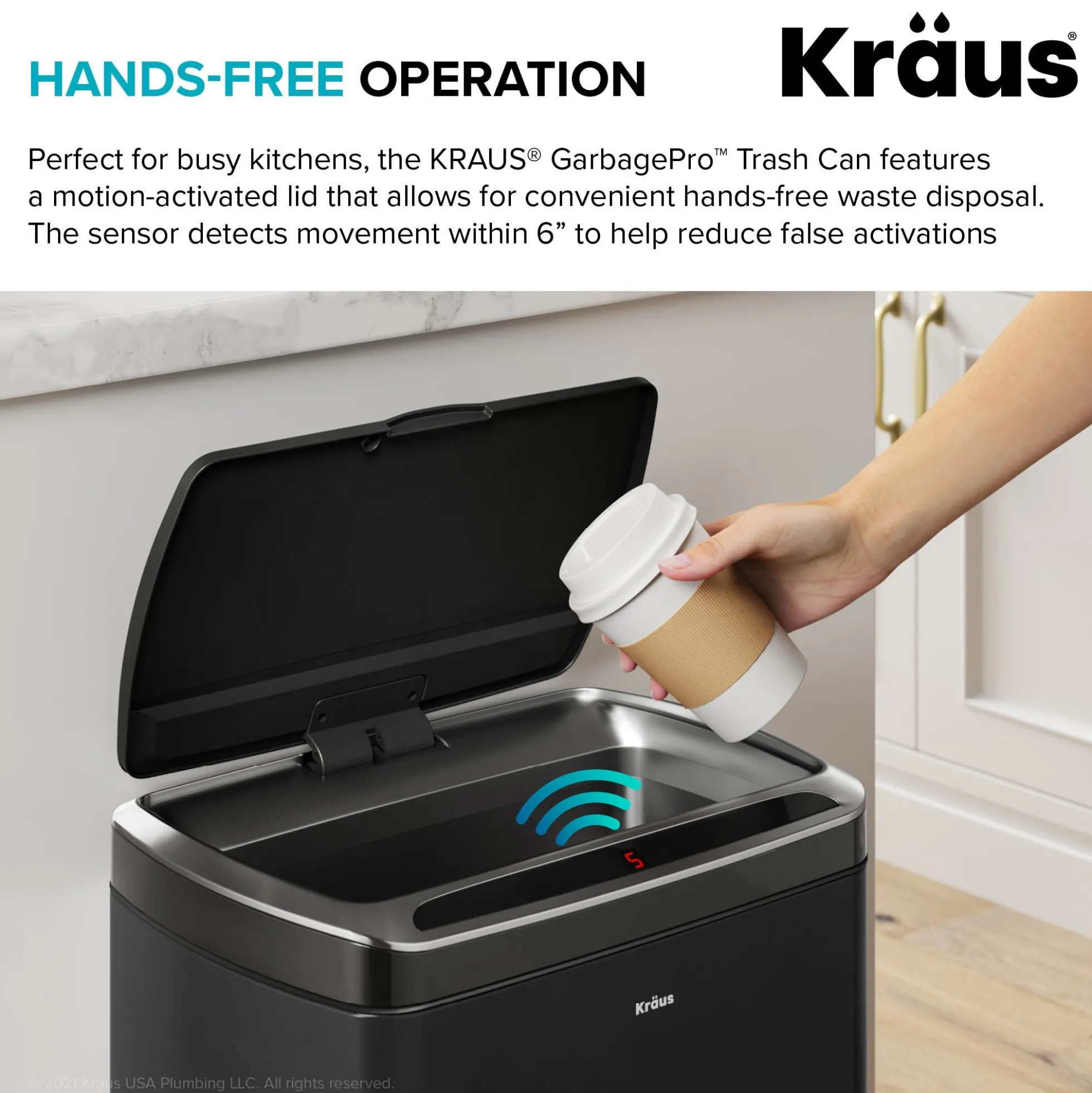Rectangular 13 Gallon Touchless Motion Sensor Trash Can in Matte Black Finish withSoftShut Lid