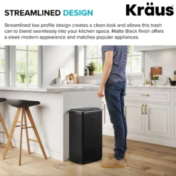 Rectangular 13 Gallon Touchless Motion Sensor Trash Can in Matte Black Finish withSoftShut Lid