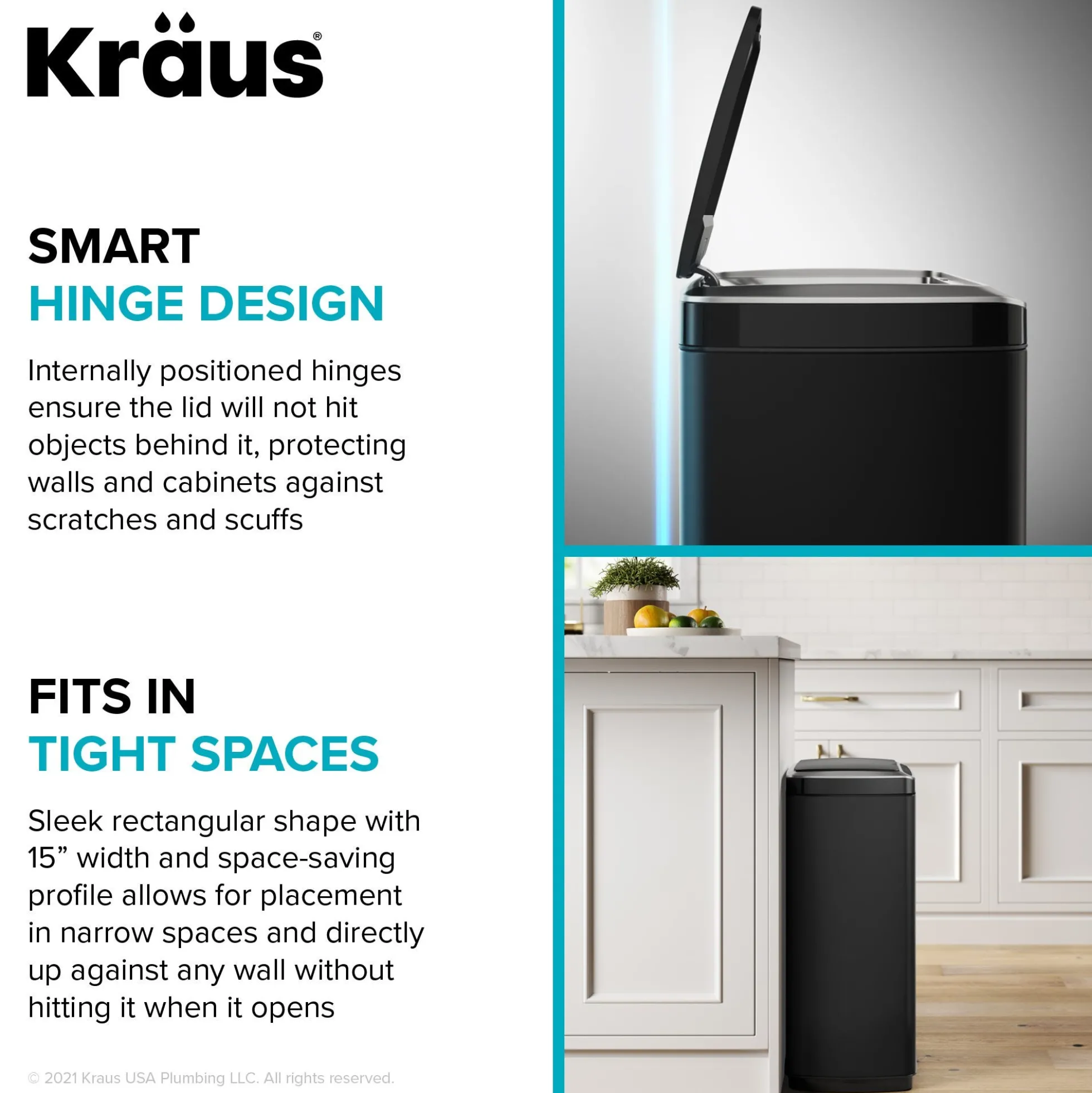 Rectangular 13 Gallon Touchless Motion Sensor Trash Can in Matte Black Finish withSoftShut Lid