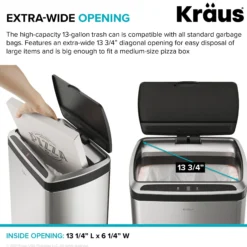 Rectangular 13 Gallon Touchless Motion Sensor Trash Can in Fingerprint Resistant Stainless Steel Finish withSoftShut Lid