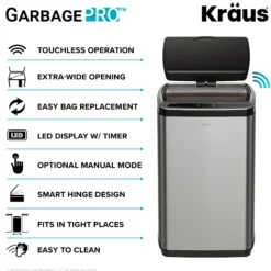 Rectangular 13 Gallon Touchless Motion Sensor Trash Can in Fingerprint Resistant Stainless Steel Finish withSoftShut Lid