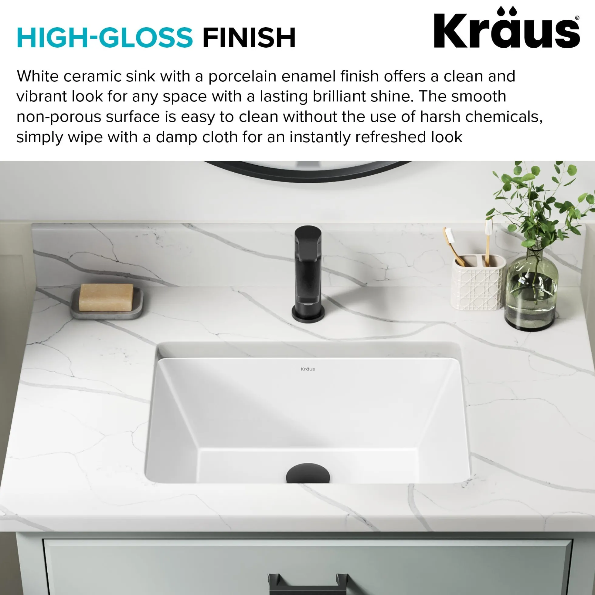 20 1/4" RectangularPorcelain CeramicUndermountBathroom Sinkin Whitewith OverflowDrain