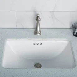21" RectangularPorcelain CeramicUndermountBathroom Sinkin Whitewith OverflowDrain