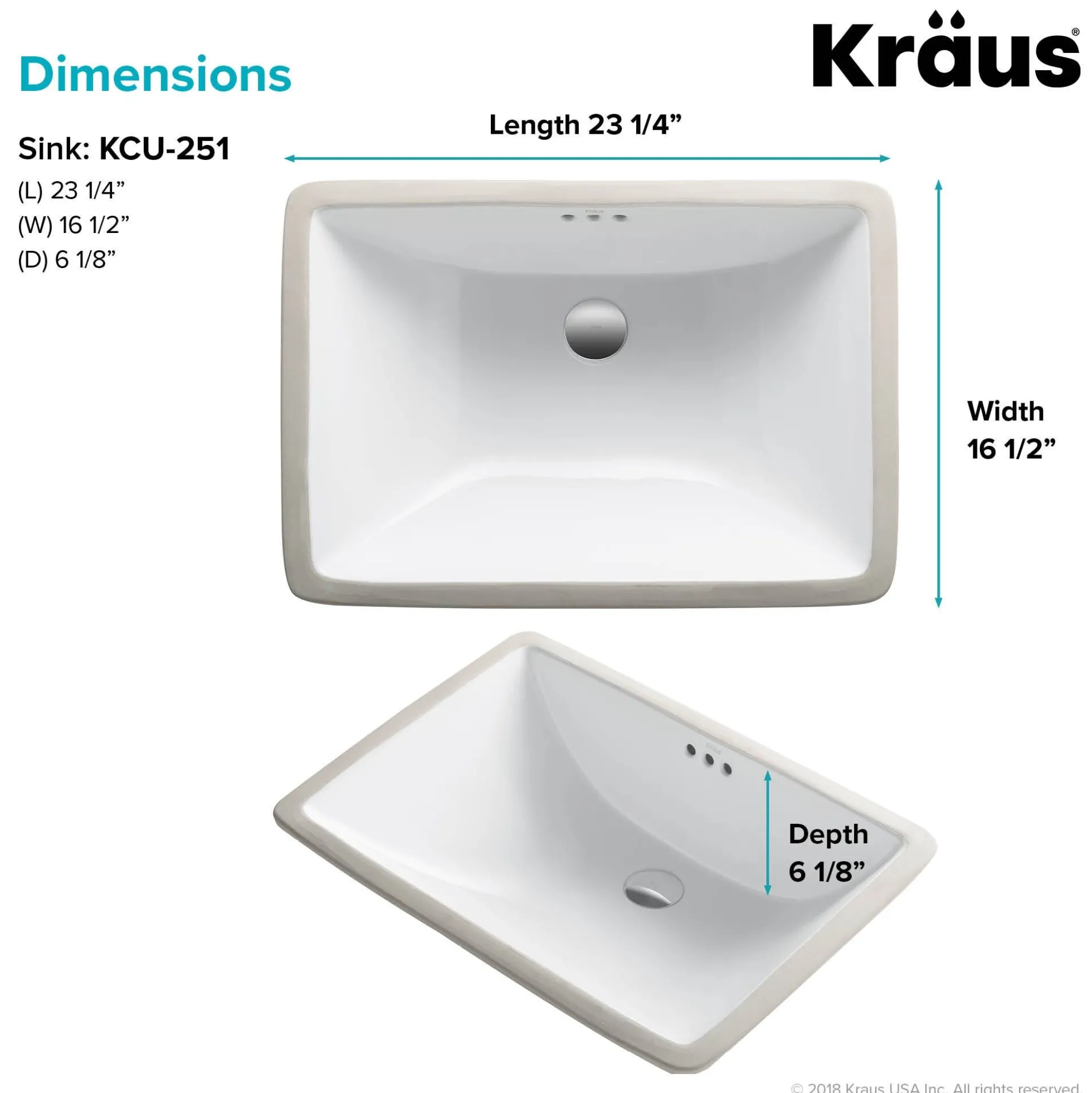 23" RectangularPorcelain CeramicUndermountBathroom Sinkin Whitewith OverflowDrain