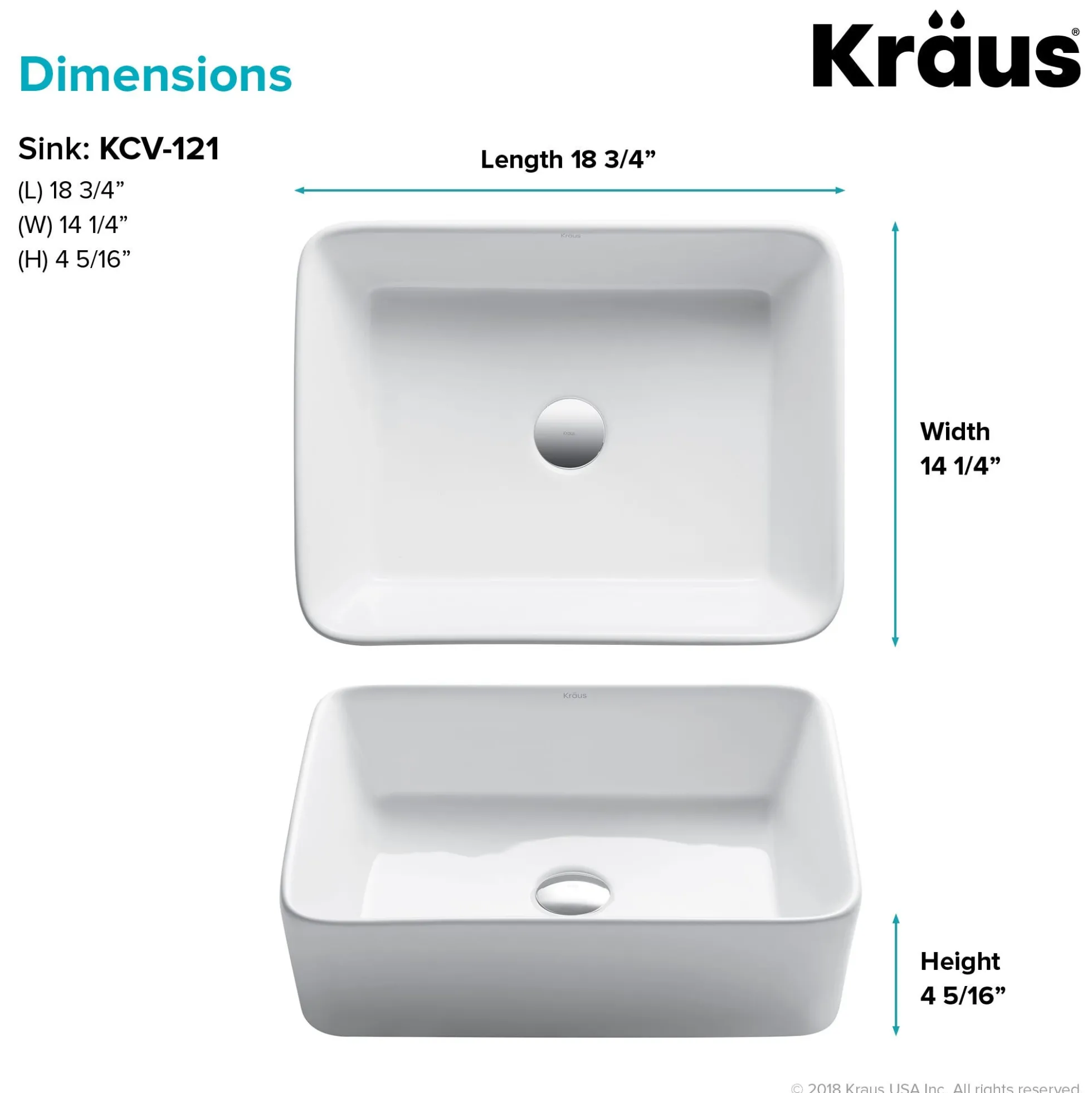 19" Rectangular Vessel Ceramic Bathroom Sink in White