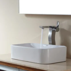 19" Rectangular Vessel Ceramic Bathroom Sink in White with Pop-Up Drain in Chrome