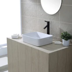 19" Rectangular Vessel Ceramic Bathroom Sink in White with Pop-Up Drain in Oil Rubbed Bronze