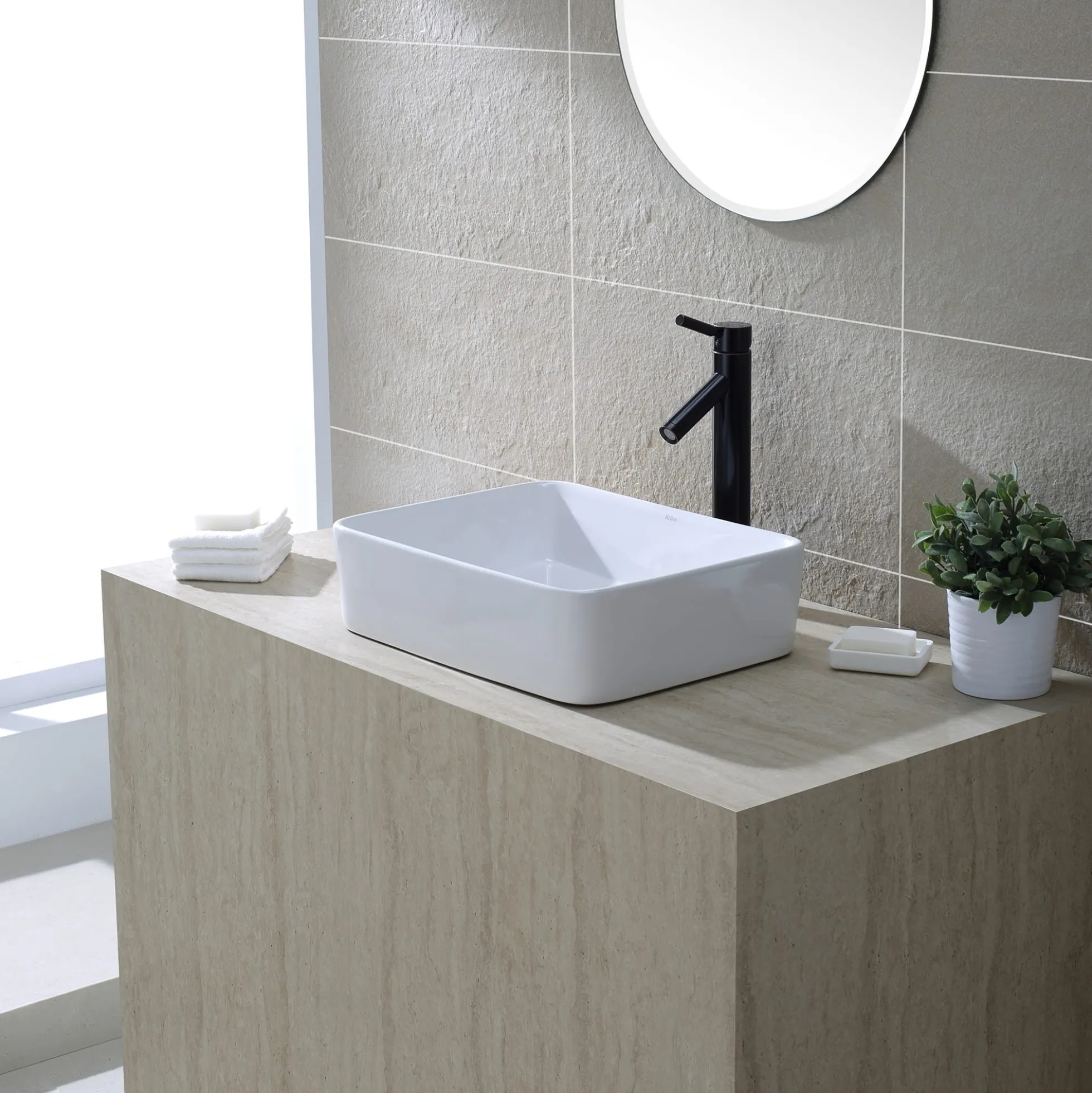 19" Rectangular Vessel Ceramic Bathroom Sink in White with Pop-Up Drain in Oil Rubbed Bronze