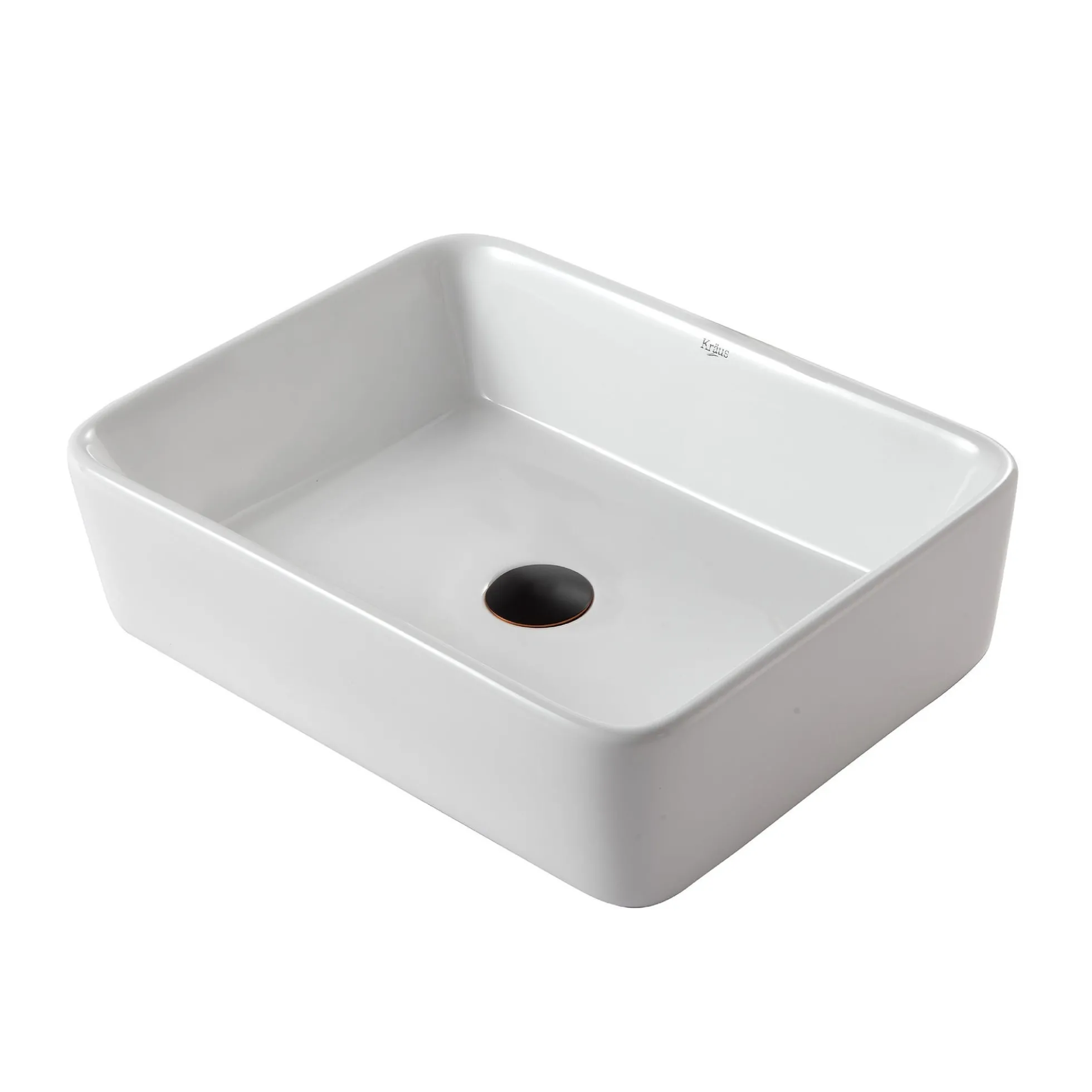 19" Rectangular Vessel Ceramic Bathroom Sink in White with Pop-Up Drain in Oil Rubbed Bronze