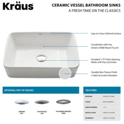 19" Rectangular Vessel Ceramic Bathroom Sink in White with Pop-Up Drain in Satin Nickel
