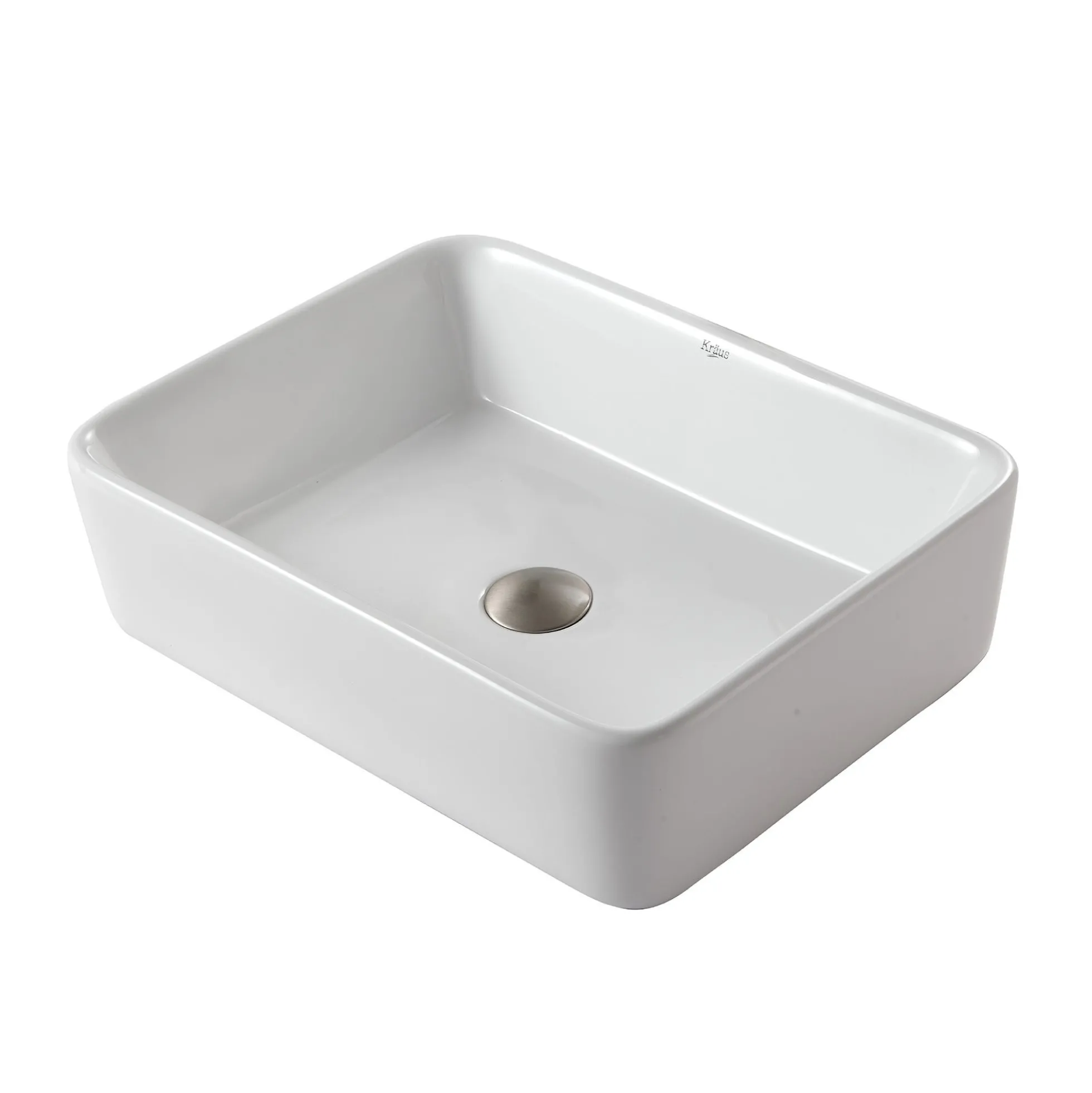 19" Rectangular Vessel Ceramic Bathroom Sink in White with Pop-Up Drain in Satin Nickel