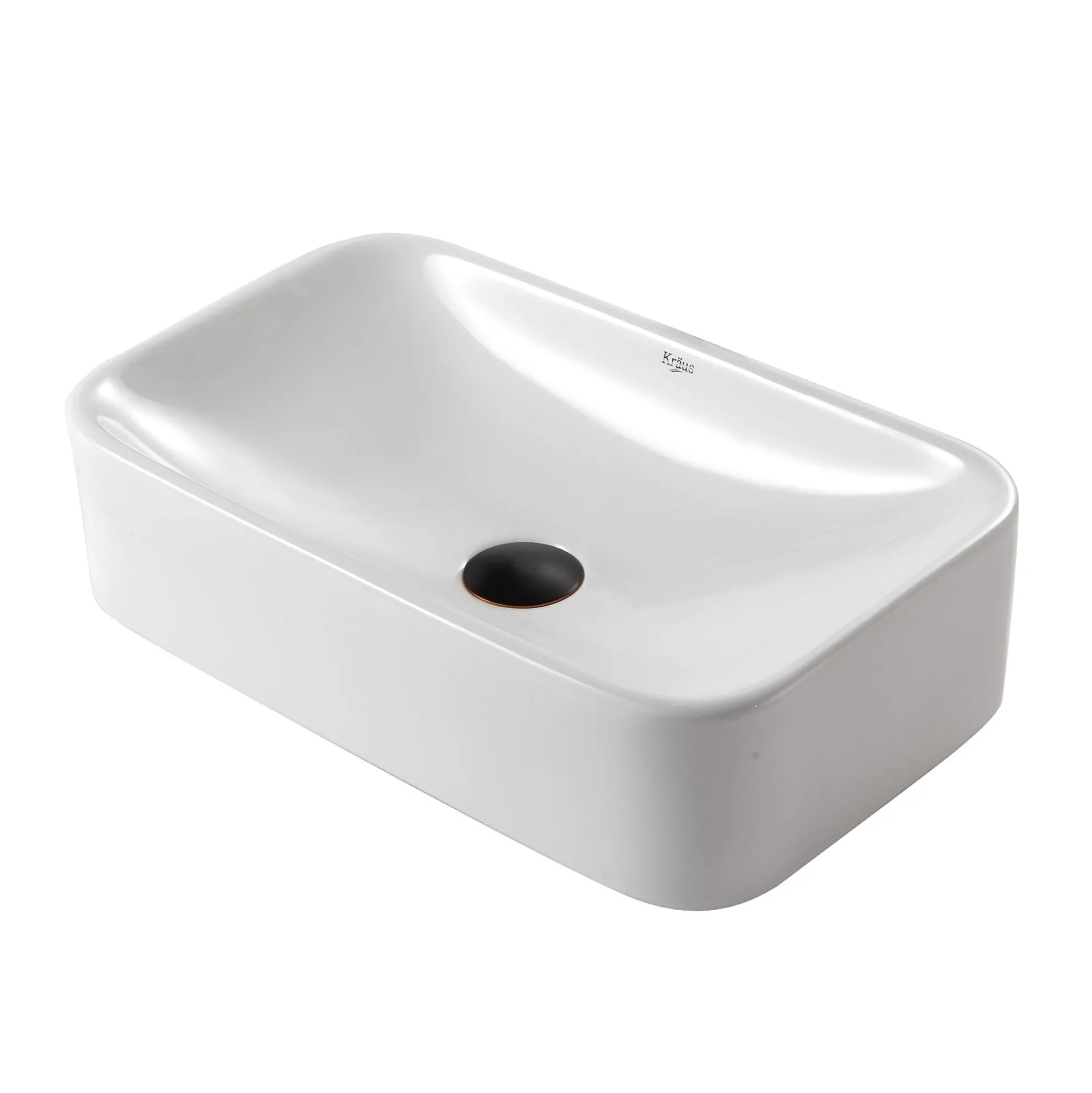 19" Rectangular Vessel Ceramic Bathroom Sink in White with Pop-Up Drain in Oil Rubbed Bronze