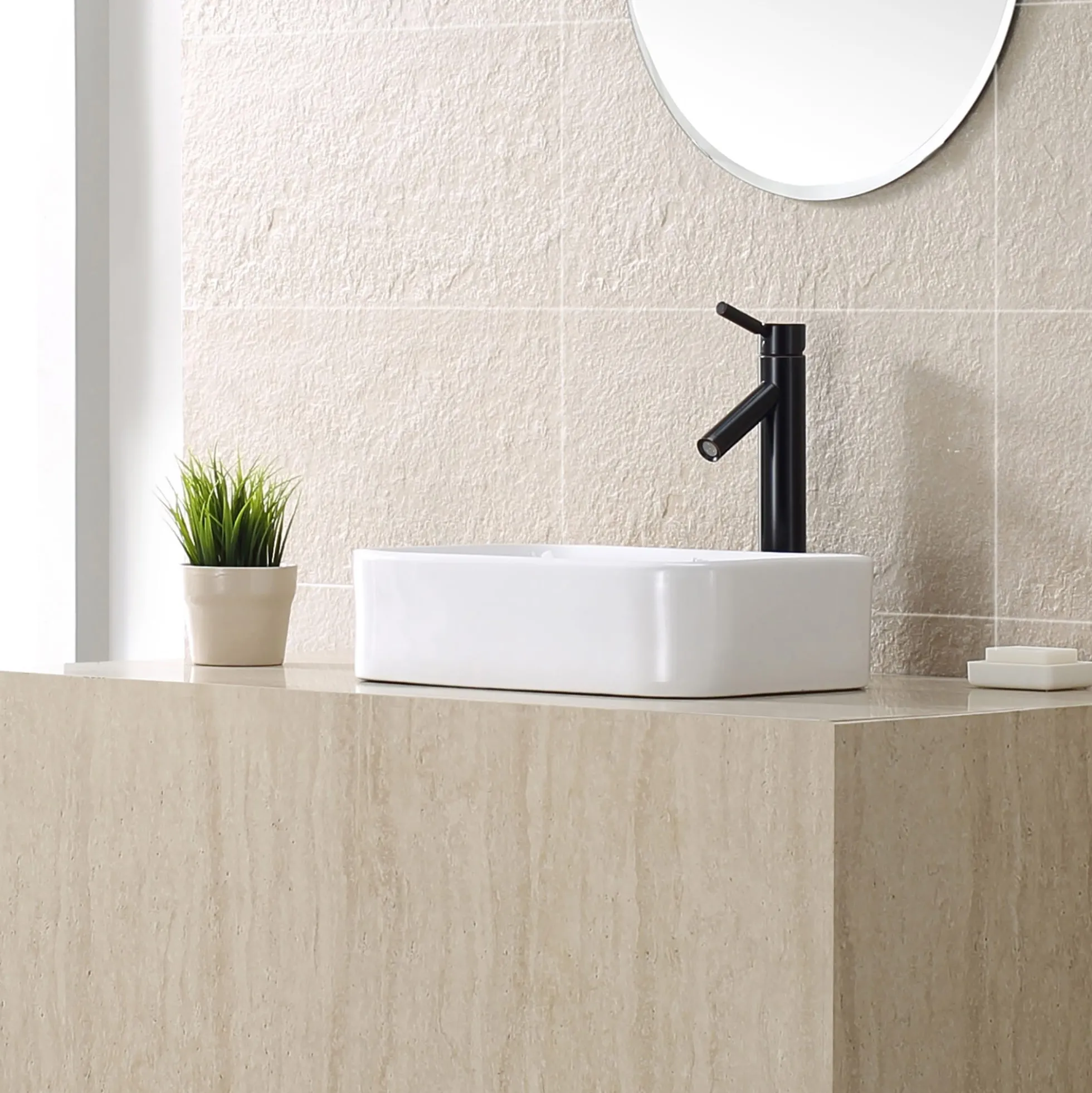 19" Rectangular Vessel Ceramic Bathroom Sink in White with Pop-Up Drain in Oil Rubbed Bronze