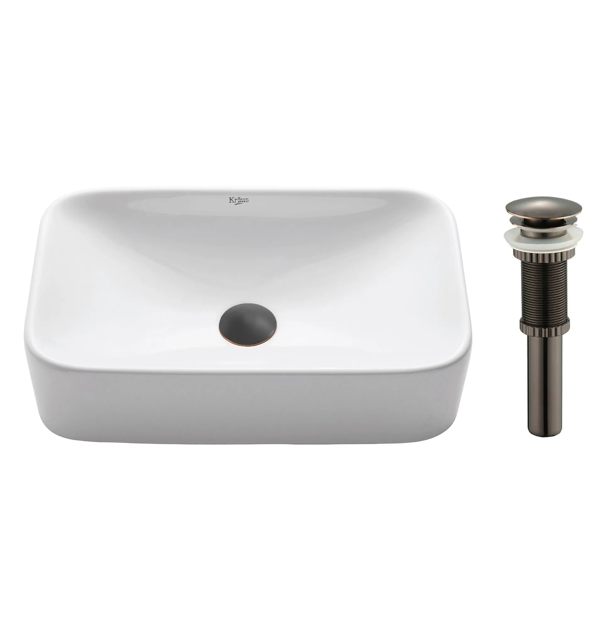 19" Rectangular Vessel Ceramic Bathroom Sink in White with Pop-Up Drain in Oil Rubbed Bronze