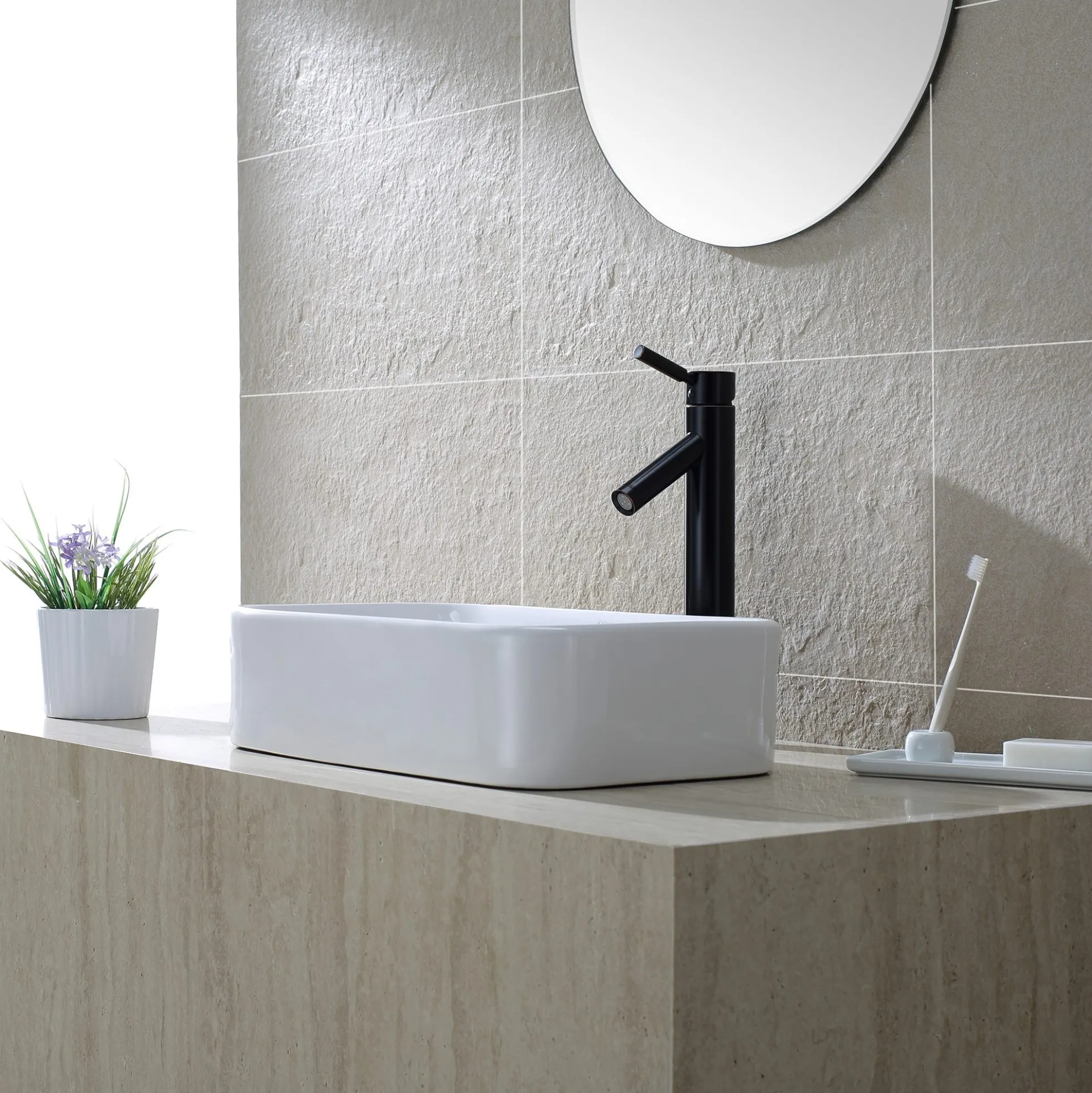 19" Rectangular Vessel Ceramic Bathroom Sink in White with Pop-Up Drain in Oil Rubbed Bronze