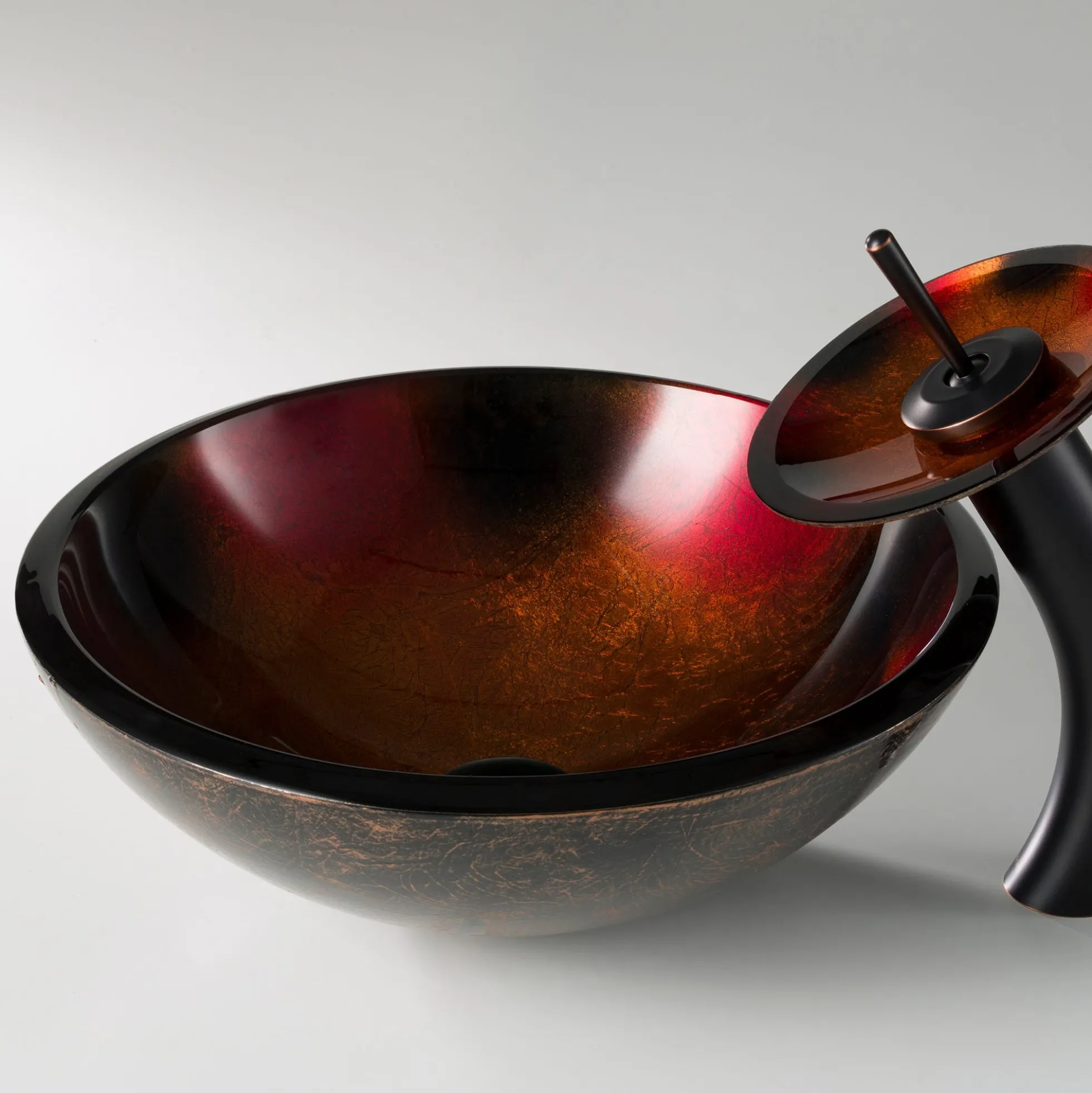 Red/Black/Gold Glass Vessel 17" Bathroom Sink