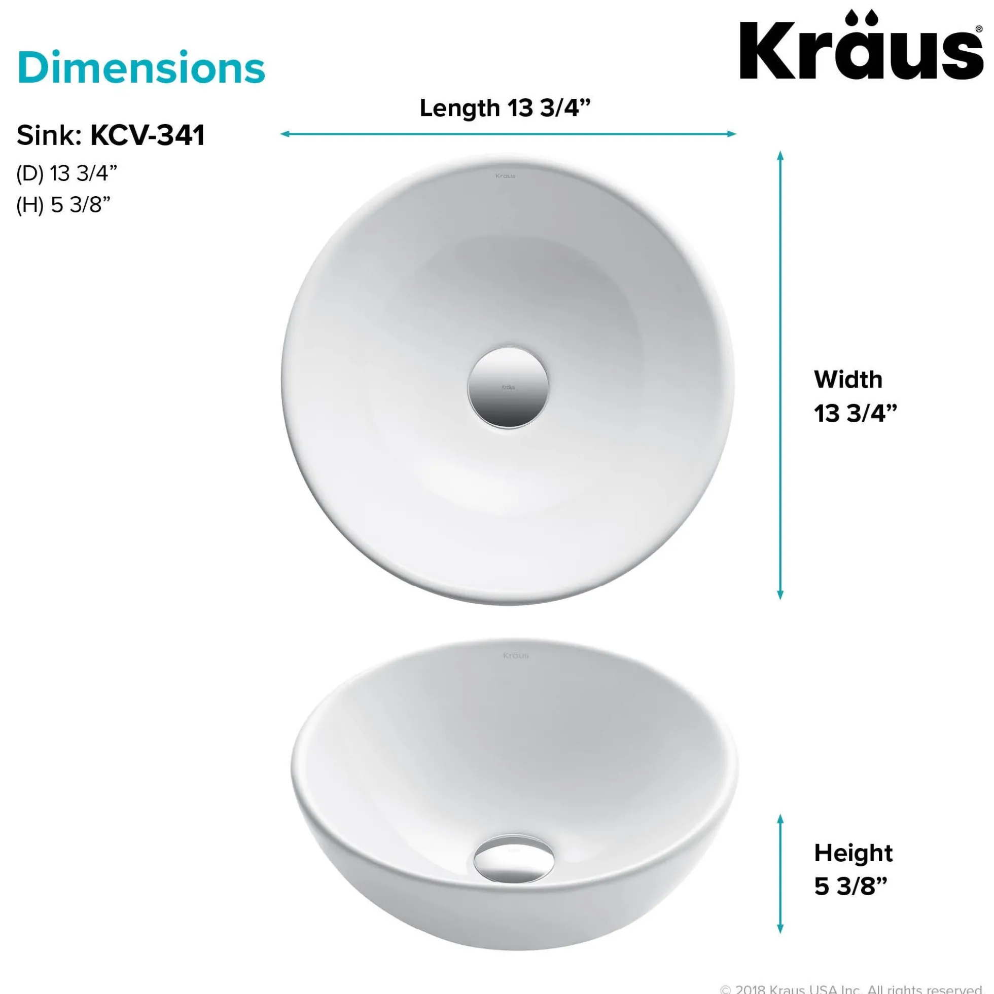 14" Round Vessel Ceramic Bathroom Sink in White