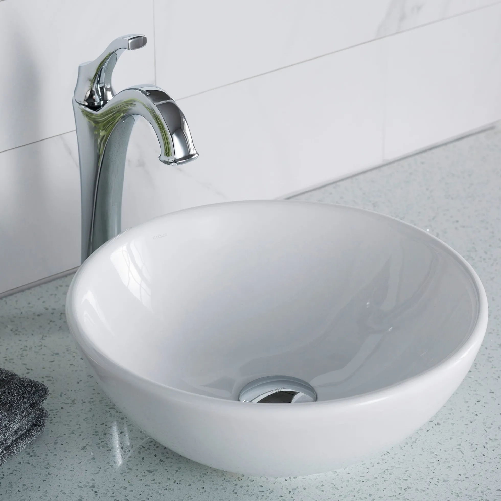14" Round Vessel Ceramic Bathroom Sink in White