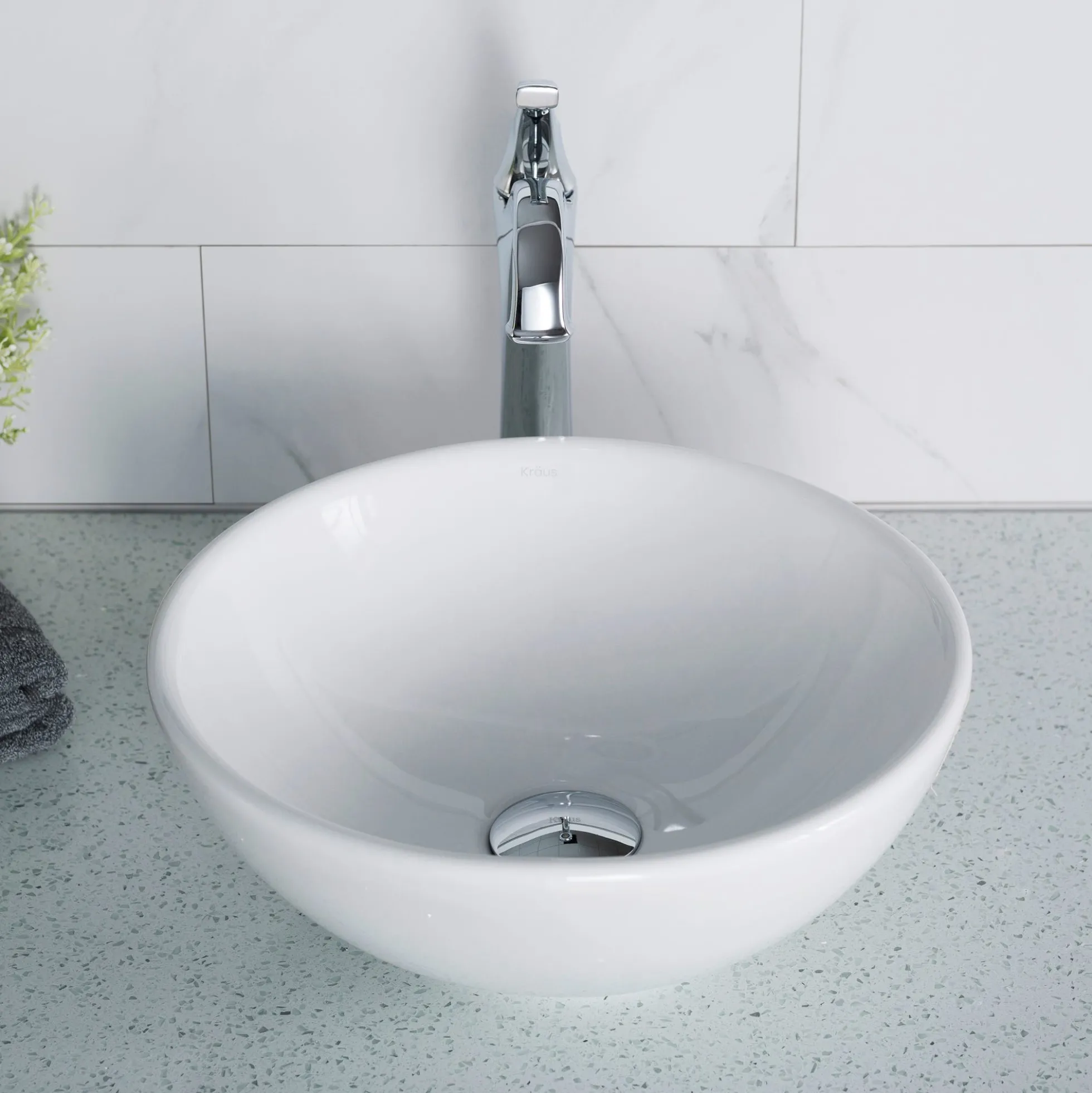 14" Round Vessel Ceramic Bathroom Sink in White