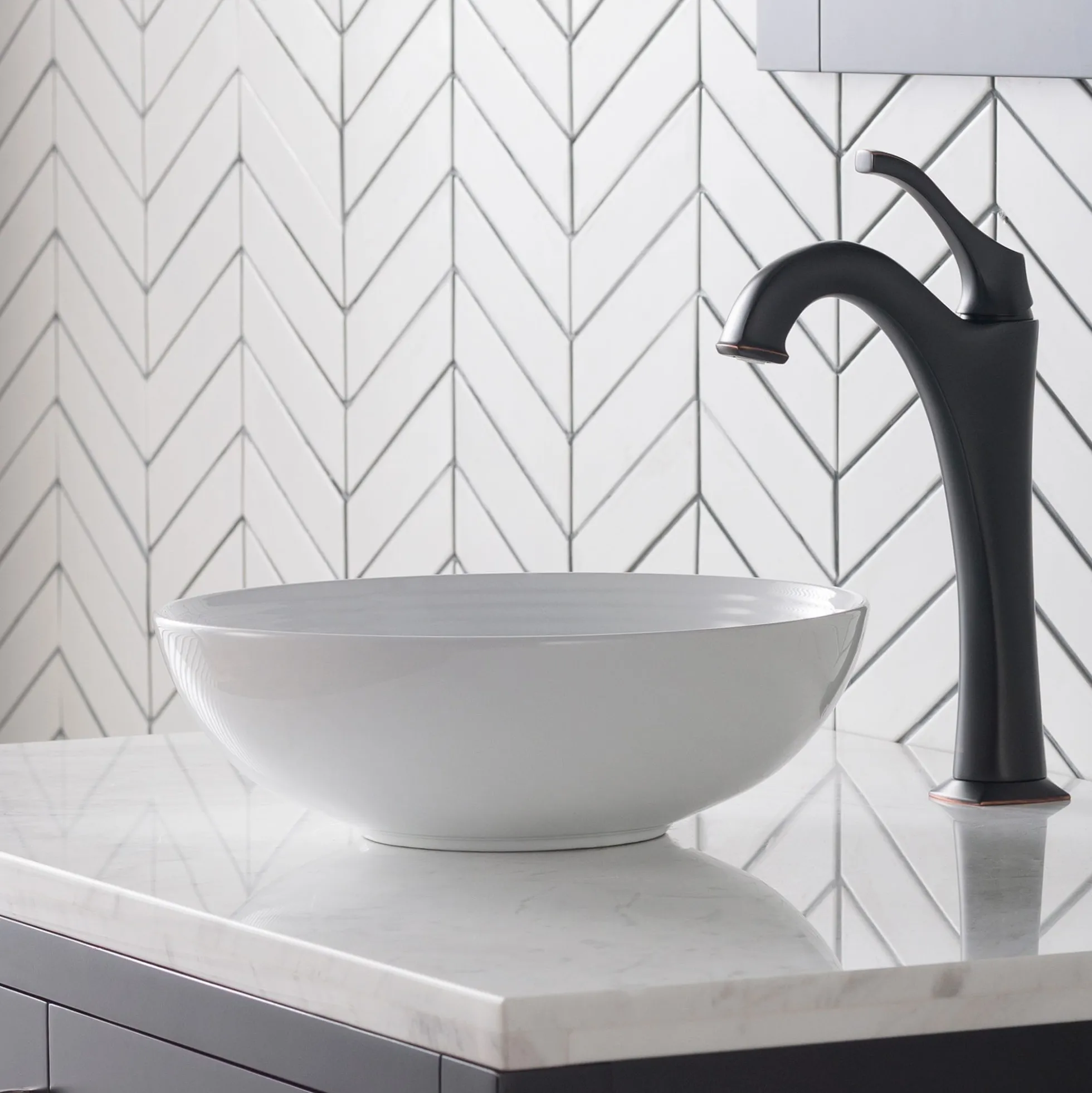 13" Round Vessel Ceramic Bathroom Sink in White with Pop Up Drain