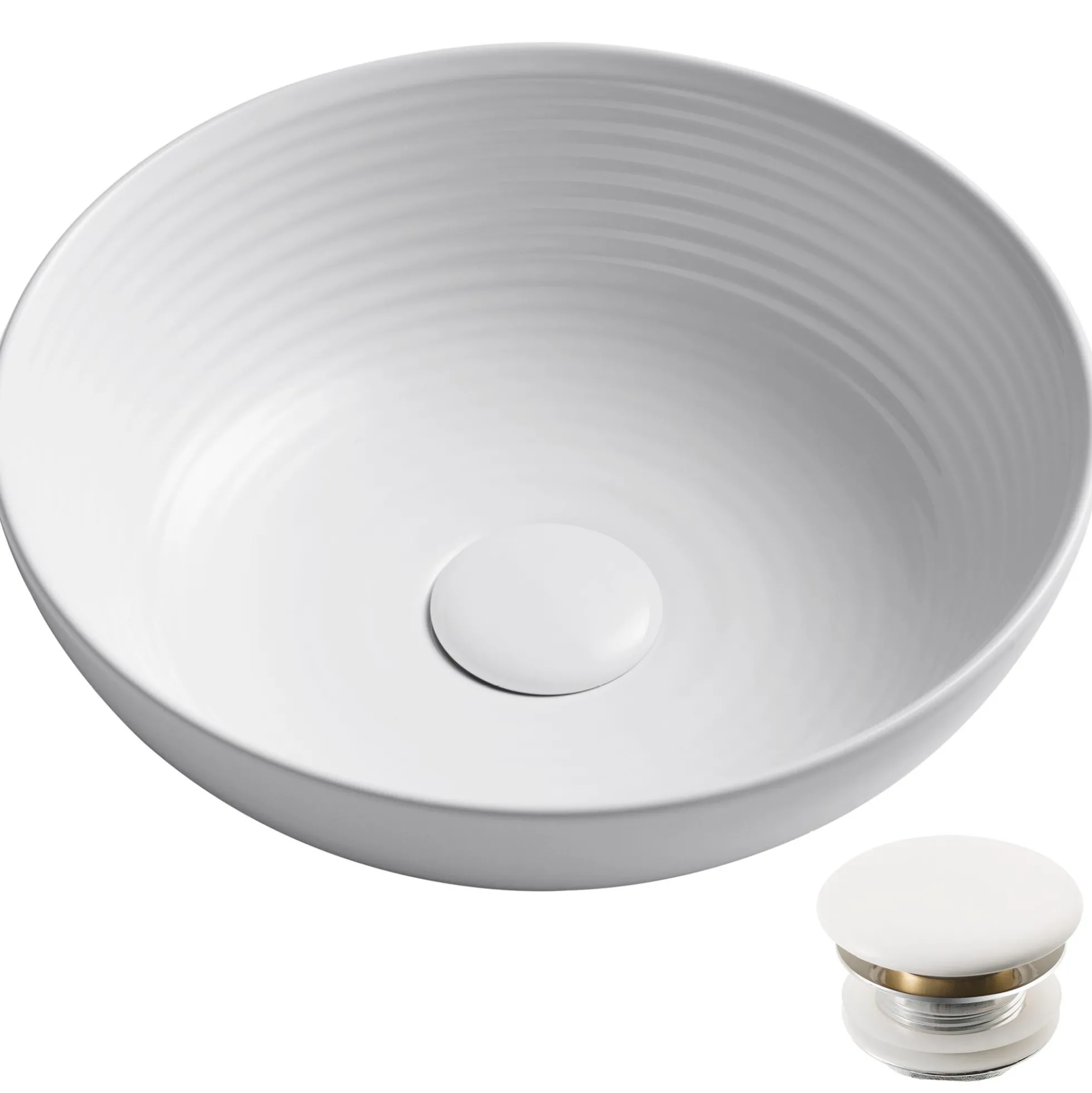 13" Round Vessel Ceramic Bathroom Sink in White with Pop Up Drain