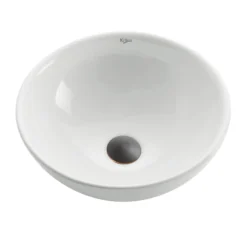 16" Round Vessel Ceramic Bathroom Sink in White with Pop-Up Drain in Oil Rubbed Bronze