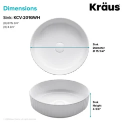 15 3/4" Round Vessel Ceramic Bathroom Sink in White