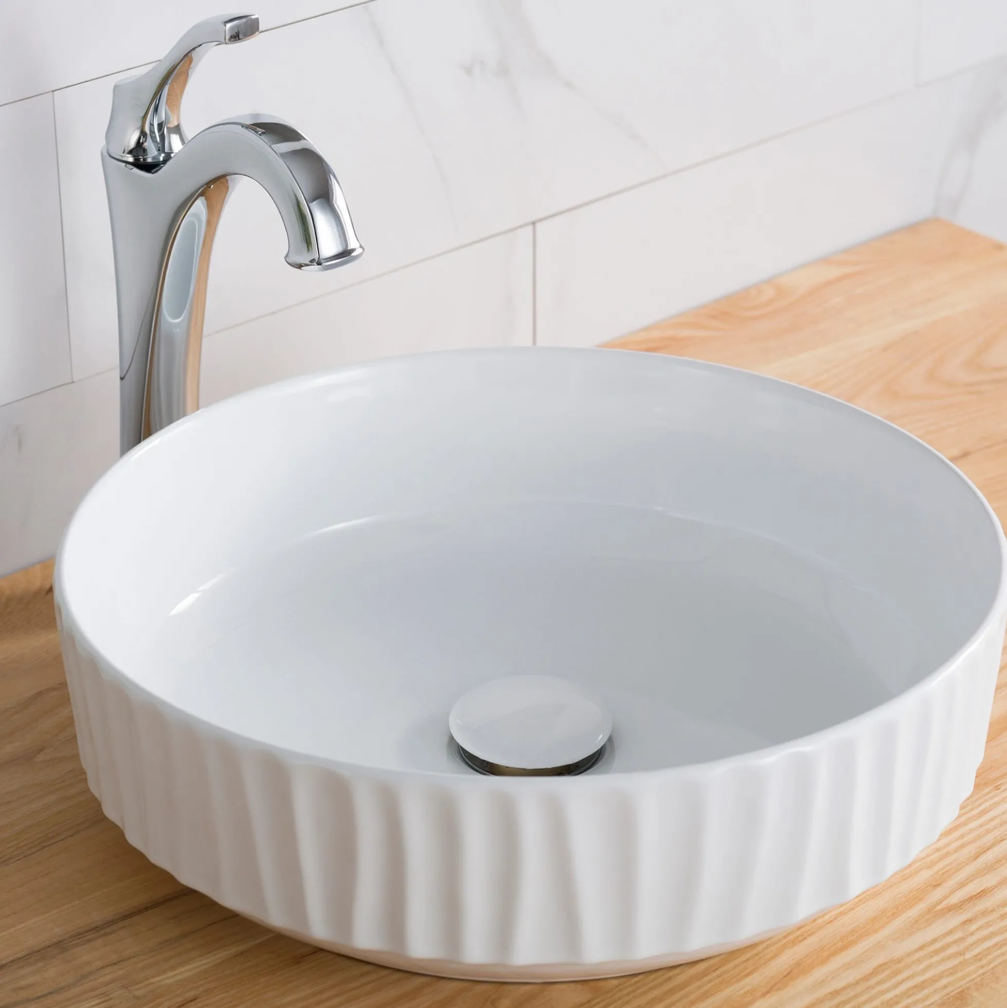 15 3/4" Round Vessel Ceramic Bathroom Sink in White