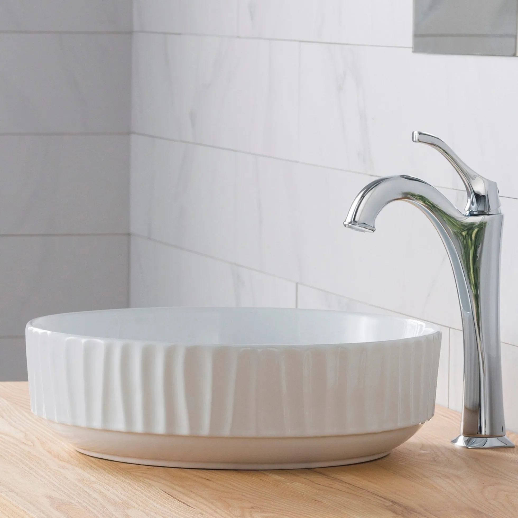 15 3/4" Round Vessel Ceramic Bathroom Sink in White
