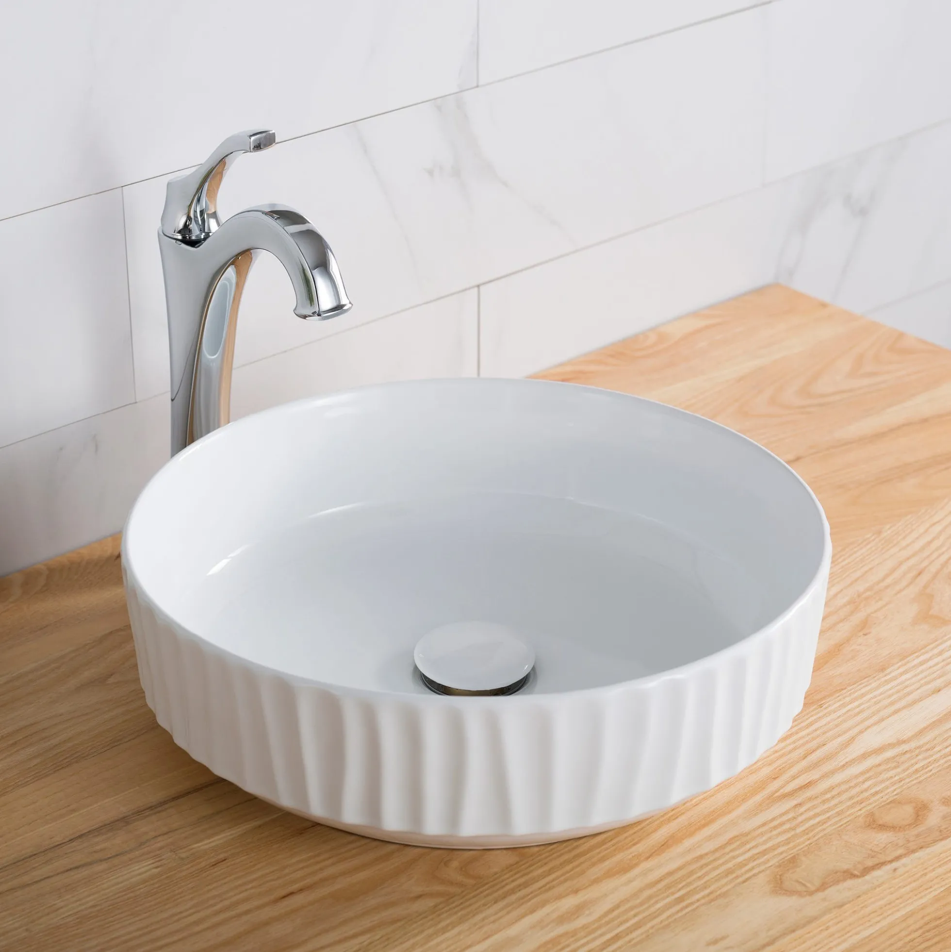 15 3/4" Round Vessel Ceramic Bathroom Sink in White