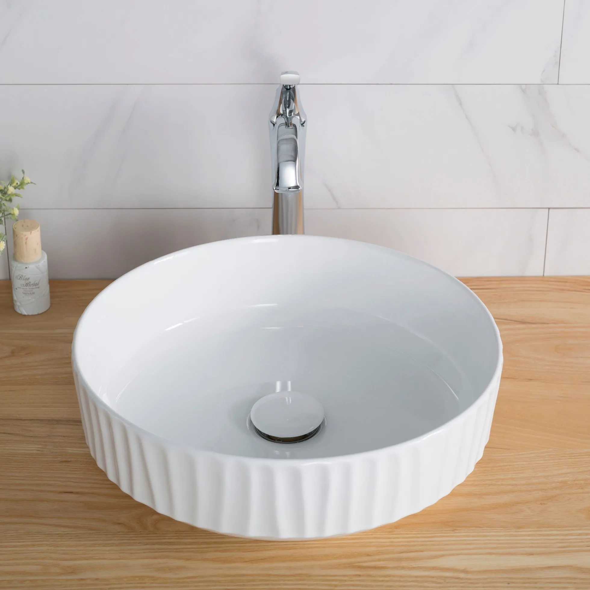 15 3/4" Round Vessel Ceramic Bathroom Sink in White with Pop-Up Drain