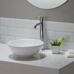 14" Round Vessel Ceramic Bathroom Sink in White with Pop-Up Drain in Oil Rubbed Bronze