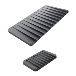 Self-Draining Silicone Dish Drying Mat or Trivet and Silicone Soap Dish / Sponge Holder for Bathroom or Kitchen Counter in Dark Grey