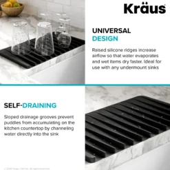 Self-Draining Silicone Dish Drying Mat or Trivet and Silicone Soap Dish / Sponge Holder for Bathroom or Kitchen Counter in Black