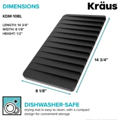 Self-Draining Silicone Dish Drying Mat or Trivet and Silicone Soap Dish / Sponge Holder for Bathroom or Kitchen Counter in Black