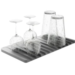 Self-Draining Silicone Dish Drying Mat or Trivet for Kitchen Counter in Light Grey